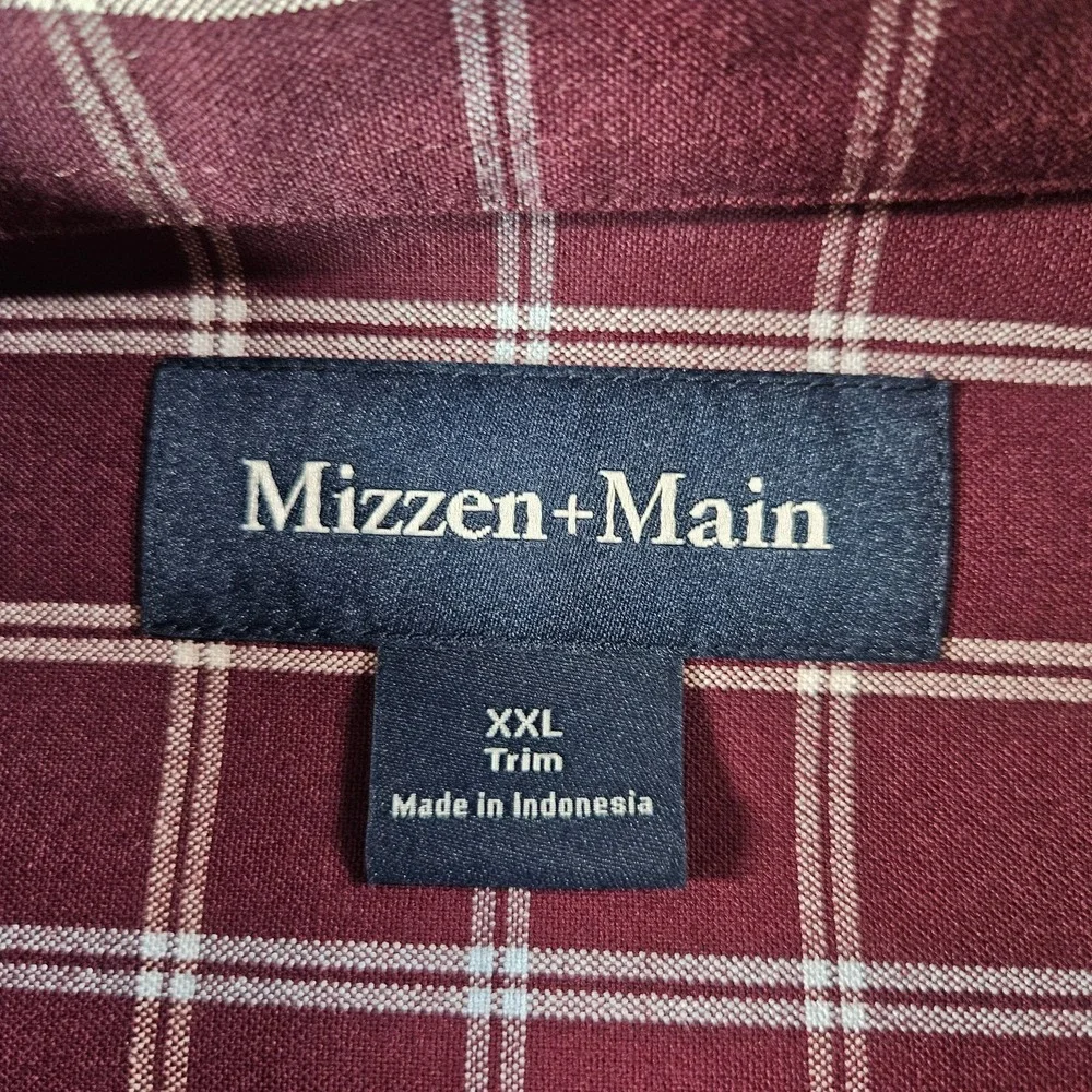 $148 NEW Mizzen + Main City Flannel Shirt Men XXL Trim‎ Wine Richard Plaid